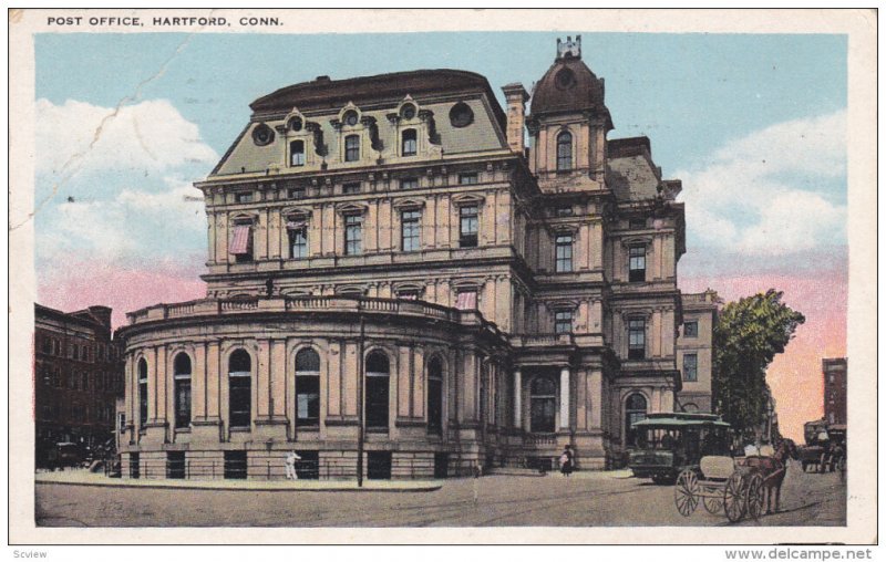 HARTFORD, Connecticut, PU-1924; Post Office, Cable Car, Horse Carriage