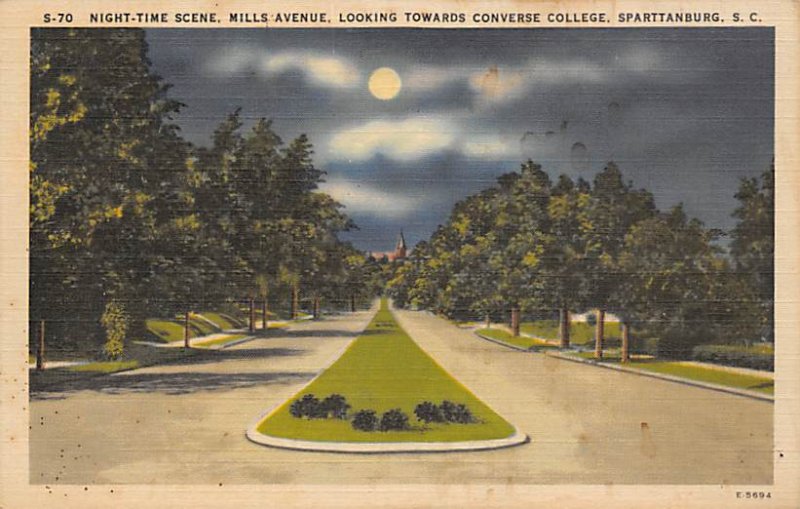 Nighttime scene, Mills Avenue Converse College Spartanburg, South Carolina