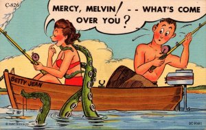 Humour Couple Fishing Mercy Melvin What's Come Over You Curteich