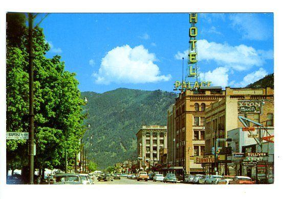 Missoula MT Street View Store Fronts Palace Hotel Old Cars Postcard