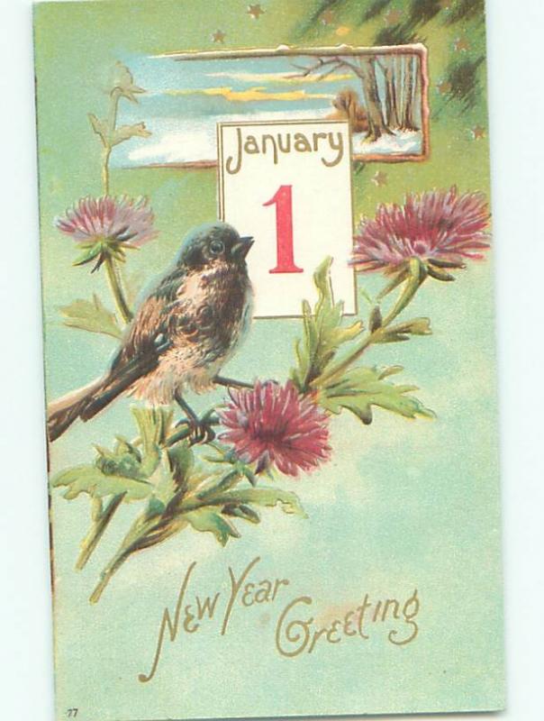 Pre-Linen New Year BIRD WITH CALENDAR AB2634