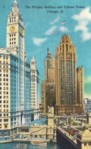 Vintage Postcard Wrigley Building and Tribune Tower Landmarks Chicago Illinois