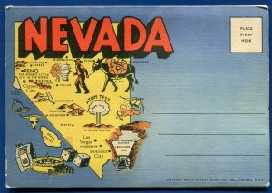 State of Nevada nv Map Reno Carson City Las Vegas Lake Tahoe postcard folder