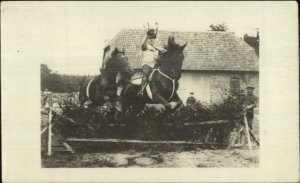 Horse Riding Jumping Hannover Germany Photog Studio Real Photo Postcard