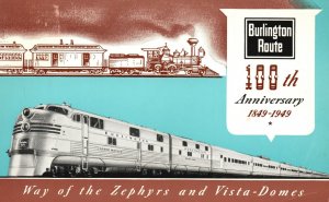 Vintage Postcard 1949 Burlington Route Way Of The Zephyrs And Vista-Domes