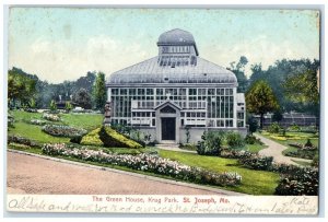 1907 Green House Krug Park Exterior Building Field St. Joseph Missouri Postcard