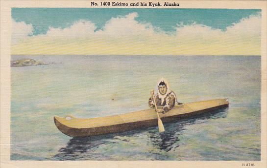 Alaska Eskimo and His Kayak