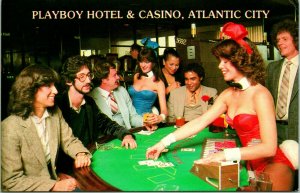 Vtg Postcard 1970s Playboy Hotel & Casino Atlantic City - Bunnies Dealing 21 UNP 