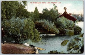 Vtg Los Angeles California CA West Lake Park Lake View Landscape 1910s Postcard