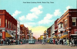 First Street Looking North, Union City TN Vintage Postcard G55