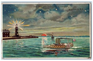 Lake Erie And Entrance To Harbor Buffalo New York NY HTL Hold To Light Postcard 