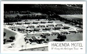 RPPC  HARLINGEN, Texas TX   Roadside HACIENDA MOTEL  c1940s Highway 83 Postcard