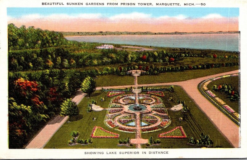 Michigan Marquette Beautiful Sunken Gardens From Prison Tower 1939