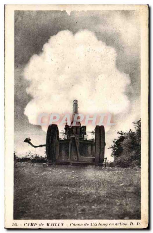 Postcard Old Army Camp Mailly Canon 155 in action