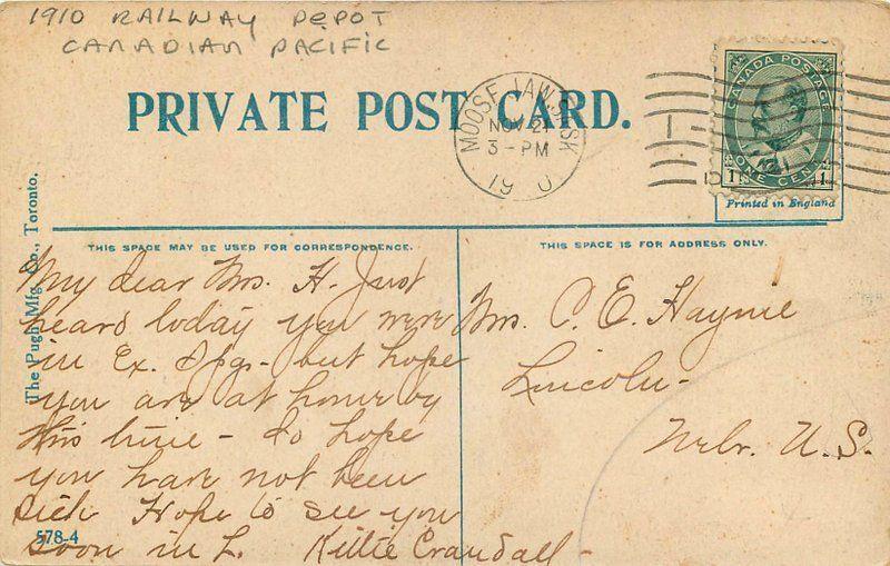 1910 Private Postcard Railroad Depot Canadian Pacific Pugh Manufacturing 11519