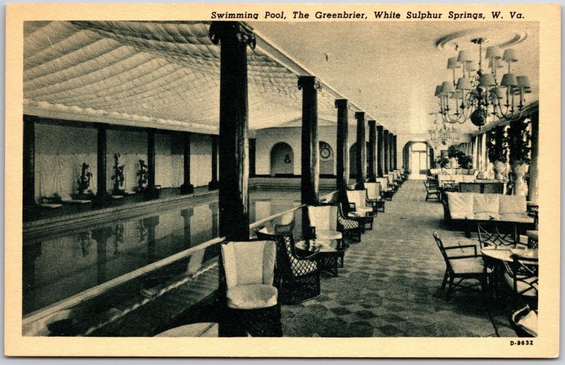 White Sulphur West Virginia, The Greenbrier, Swimming Pool, Hotel, Old Postcard