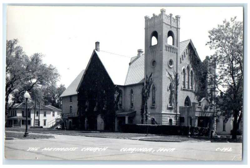 Clarinda Iowa IA RPPC Photo Postcard Methodist Church c1950's Vintage