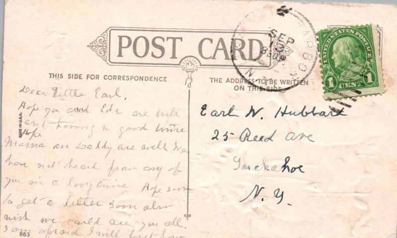 Greetings - Cheery Greeting, friendly Hello - Three Girls - Embossed - c1908