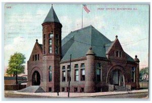 1909 Post Office Building Facade Entrance Stairs Rockford Illinois IL Postcard