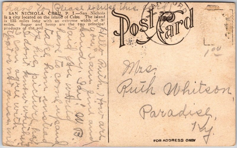 1910's San Nicolas Cebu Philippine Islands Children on The Road Posted Postcard