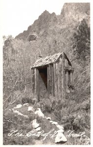 Postcard Real Photo 1956 The End of The Trail Shack on Side of Mountain CA RPPC