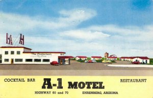 Cocktail Bar A-1 MOTEL Ehrenberg, Arizona Roadside 1950s Chrome Vintage Postcard