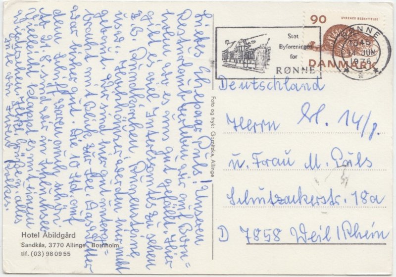 Hotel Abildgard, Sandkas, Bornholm, Denmark, 1976 used Postcard