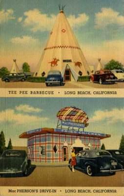 Long Beach CA  Drive-In Restaurants Cars Postcard Print