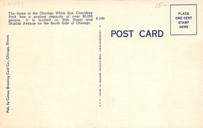 F56/ Chicago Illinois Postcard Linen Comiskey Park Baseball Stadium Night 1