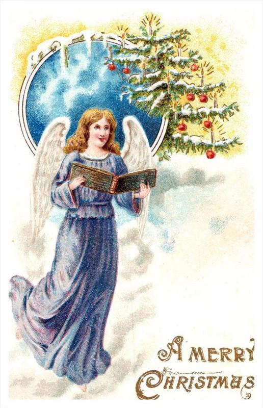 Christmas , Angels reading book