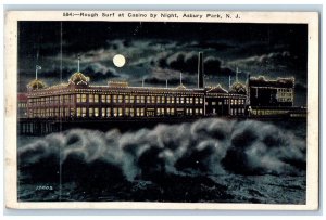 1927 Rough Surf Casino Night Moon Moonlight Asbury Park New Jersey NJ Postcard 