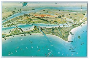 c1960's Map Neighboring Cities Artist Concept JFK Space Center FL Postcard 