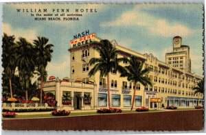 William Penn Hotel Miami Beach FL 8th & Washington Vintage Postcard C59