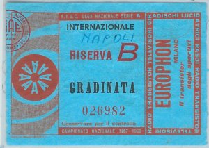 C0344 - Vecchio  BIGLIETTO PARTITA CALCIO - 1967/68  : INTER - NAPOLI