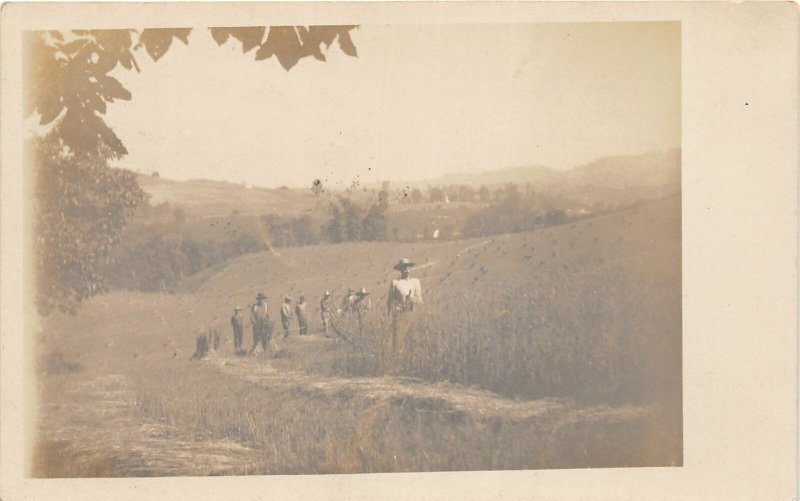 H6/ Interesting RPPC Postcard c1910 Farmers Wheat Shocks Harvest 12