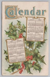 New Year~Calendars~Holly Berries~Large Letter~Vintage Postcard 