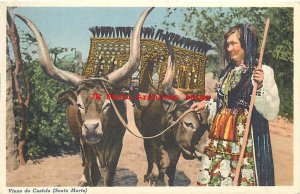 Columbia, Santa Marta, Viana do Castelo, Oxen with Woman in Native Costume