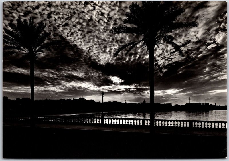 Tripoli Sea Promenade A. Pied - Sunset Libya Real Photo RPPC Postcard 