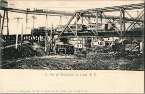Antique Postcard Tier of Railroads Trains in Lead, South Dakota KJ6