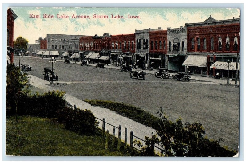 1911 East Side Lake Avenue Business District Exterior Storm Lake Iowa Postcard