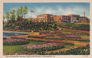 Pennsylvania Harrisburg Italian Gardens and William Penn High School Curteich