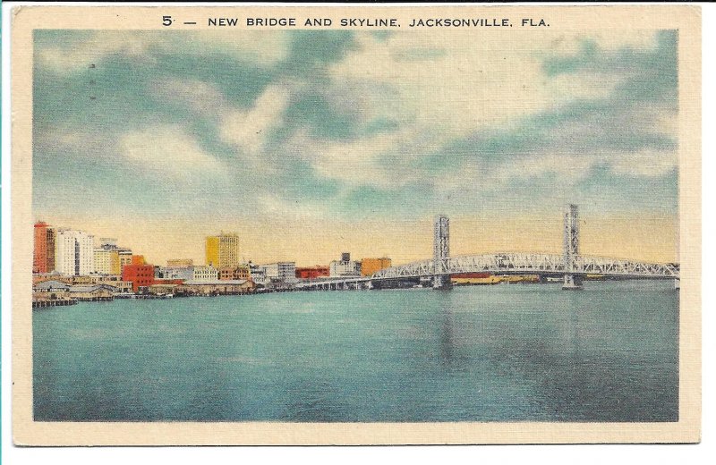 Jacksonville, FL - New Bridge and Skyline - 1943