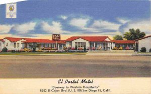 El Portal Motel US 80 Highway San Diego California linen postcard