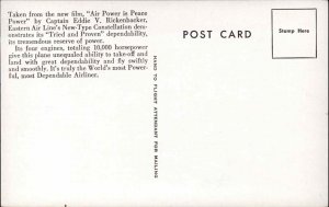 Eastern Airlines Airplane in Flight Constellation Postcard