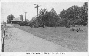 New York Central Railroad Station Train Depot Sturgis Michigan 1930 postcard