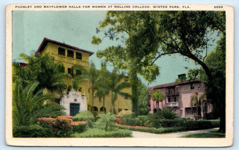 WINTER PARK, FL Florida~ PUGSLEY & MAYFLOWER HALLS Rollins College Postcard