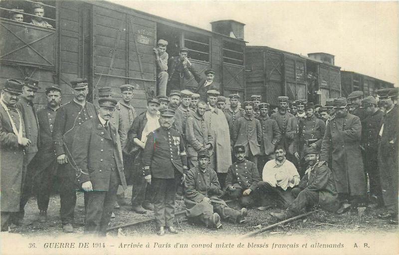 World War 1914-1918 Red Cross Paris convoy of wounded germans & french soldiers