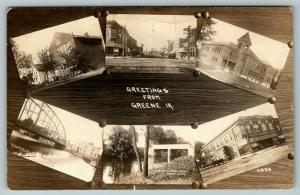 Greene Iowa ~ multi vistas ~ traer Street ~ ~ edificio buchold Escuela Católica ~ 1919 Foto Real Postal 