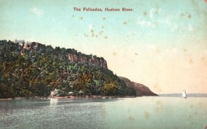 Vintage Postcard The Palisades Hudson River Mountains Hills Rocks New York City