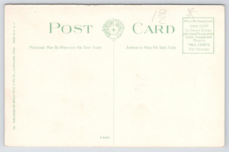 Cleveland Ohio~Public Square West~Trolley Stop~Fountain~1920s Postcard